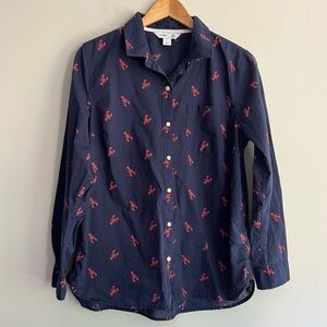 Old Navy Dark Blue Button Down Shirt with Red Lobster Design Large